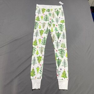 Old Navy Pajama Leggings‎ Womens Small White Christmas Tree Waffle Knit Thermal